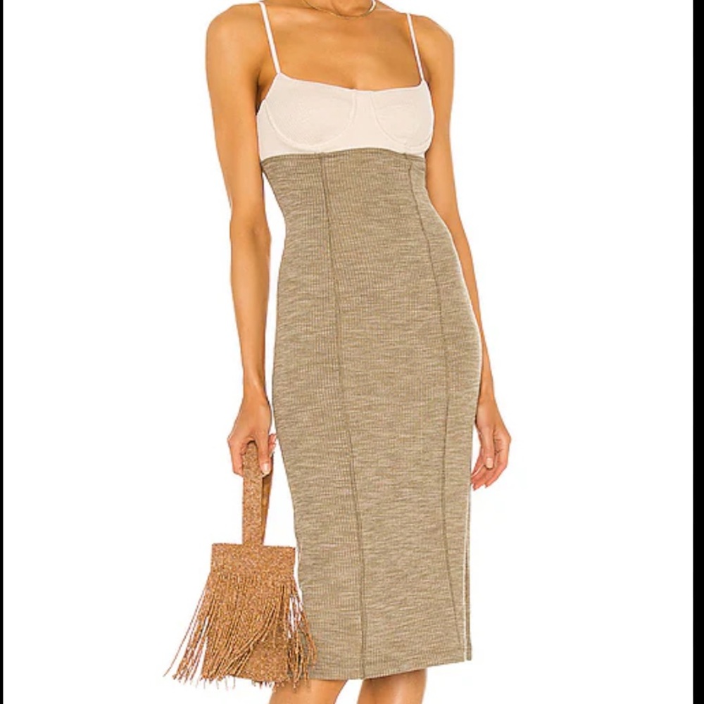 Song of Style Two-Tone Beige and Cream Midi Dress